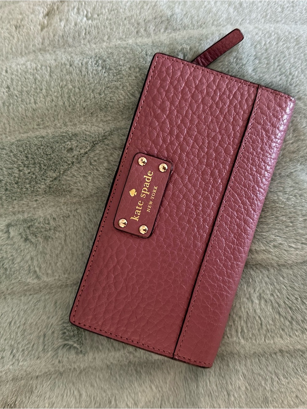 kate spade Pebbled Leather Zip Wallet in Berry